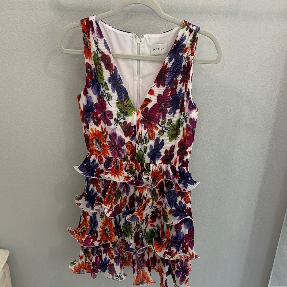 Milly Multicolor Floral Tiered Ruffle Mini Dress